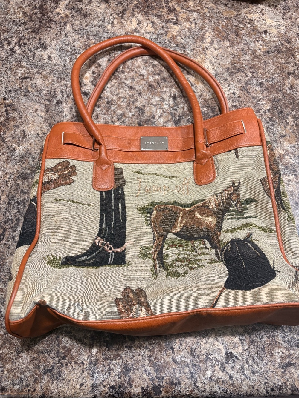 Braciano Western Tapestry Tote in Tan and Brown